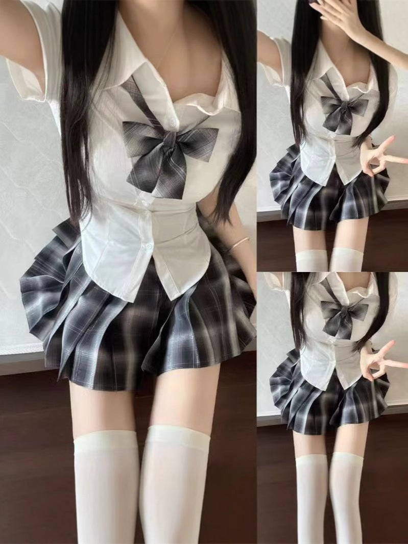 Japanese-Style Boutique Jk Uniform Waist-Slimming Short-Sleeve White Shirt Women'S Pure Desire Academy Style Girl Plaid Skirt Seaweed Suit - Image 4